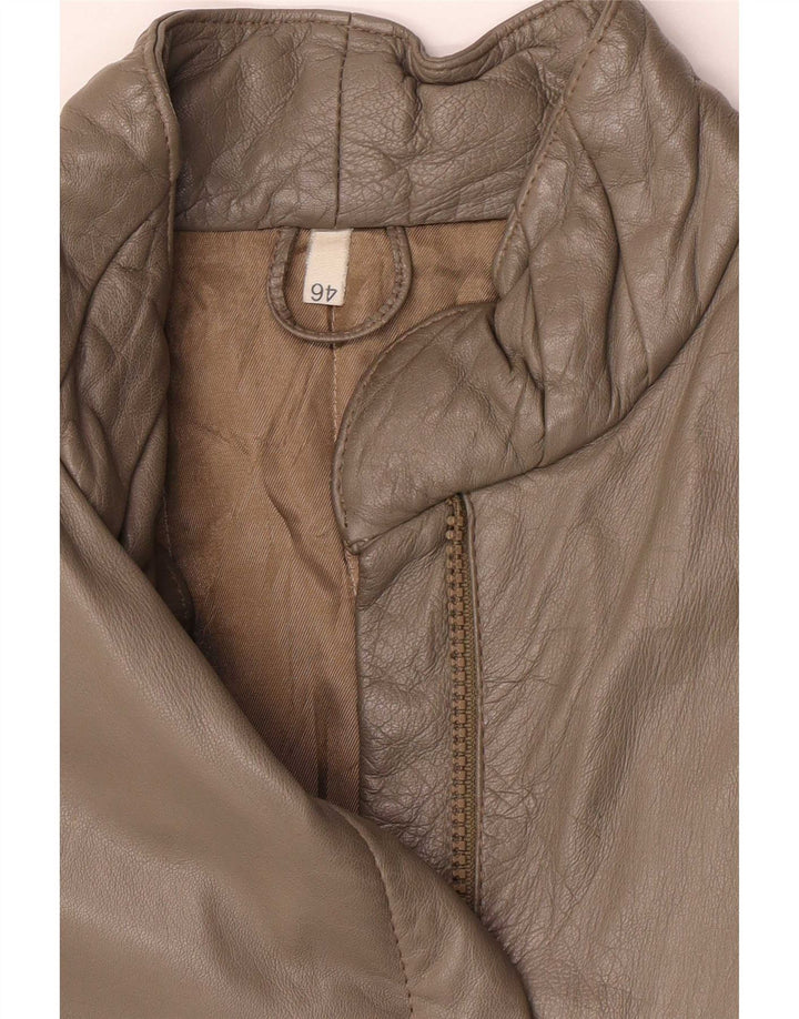 Jaqueta feminina vintage de ajuste regular IT 46 grande couro cinza clássico