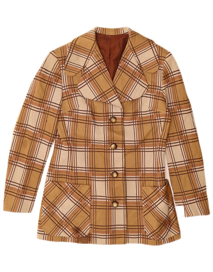 Jaqueta blazer vintage feminina com 4 botões Reino Unido 12 xadrez bege médio