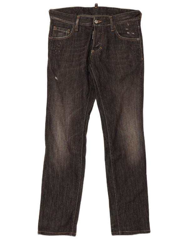 Dsquared2 Calça jeans reta masculina desgastada IT 44 XS W32 L30 algodão cinza