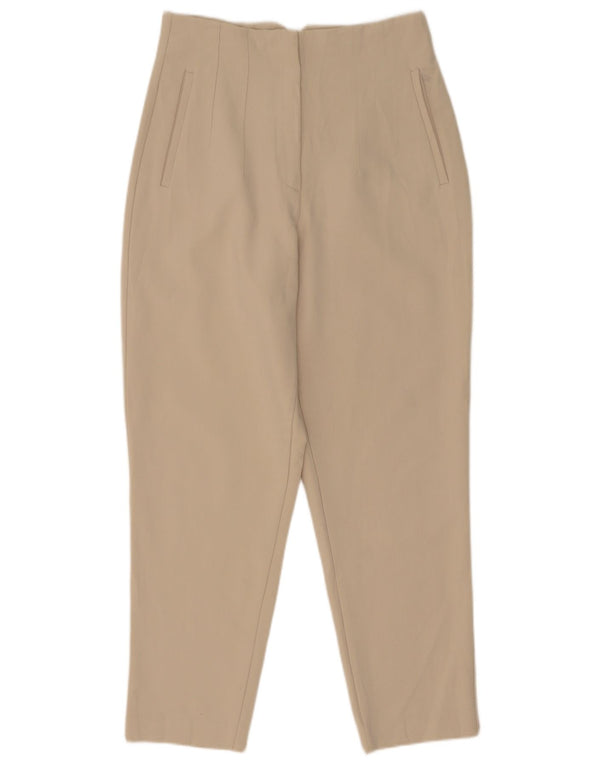 Zara Calça feminina casual de cintura alta cônica média W28 L27 bege