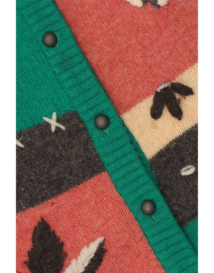 Suéter Cardigan Feminino Vintage UK 10 Pequeno Colorblock Multicolorido