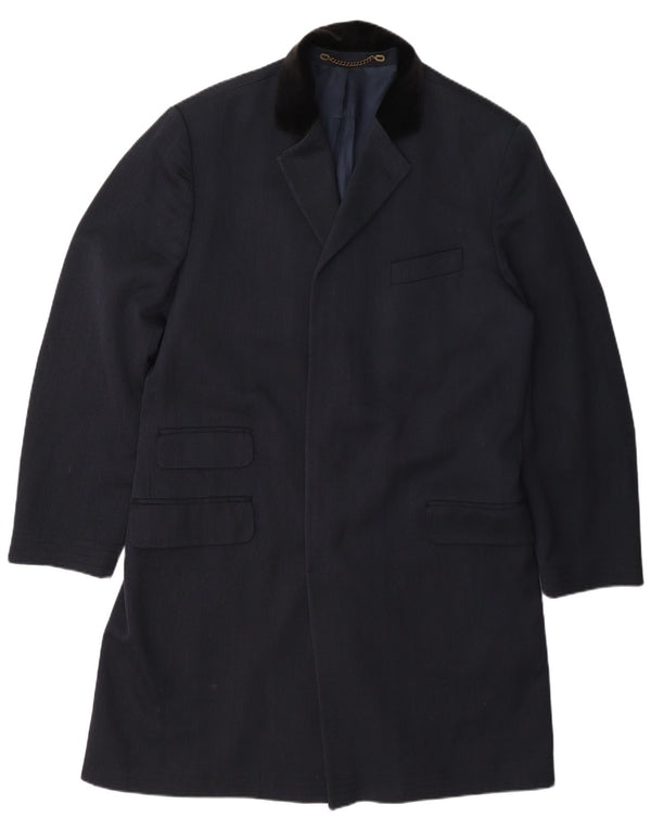 Sobretudo masculino vintage UK 42 XL lã azul marinho