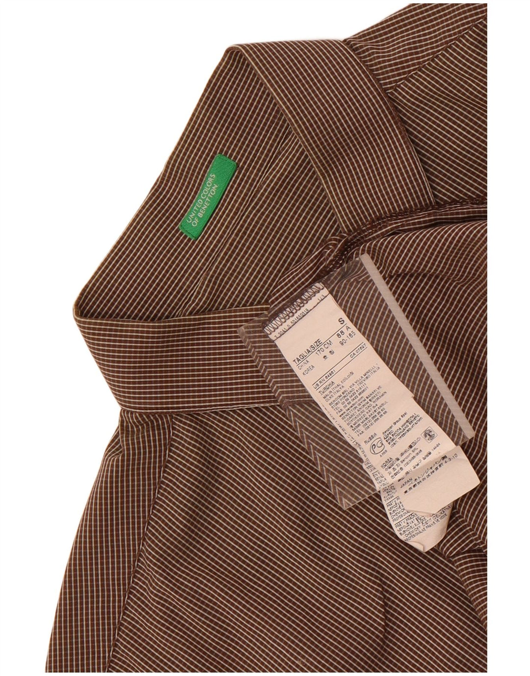 Camisa masculina Benetton pequena xadrez marrom algodão