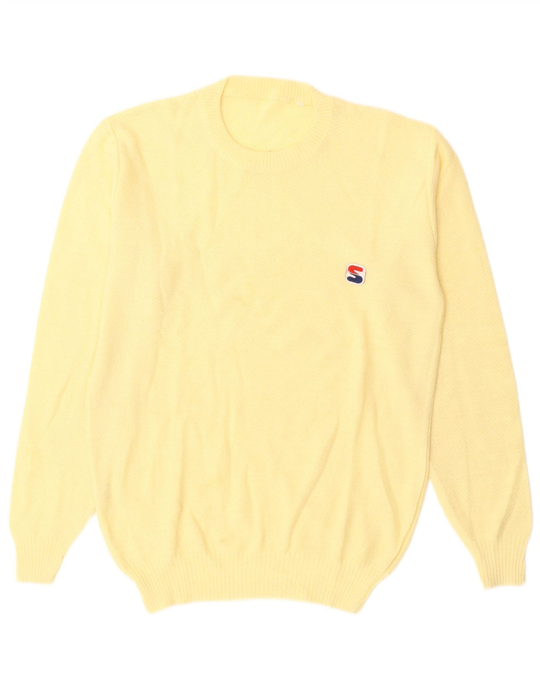 Suéter feminino VINTAGE com gola redonda Reino Unido 14 lã amarela média