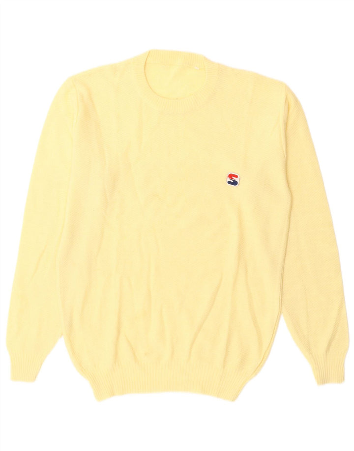 Suéter feminino VINTAGE com gola redonda Reino Unido 14 lã amarela média