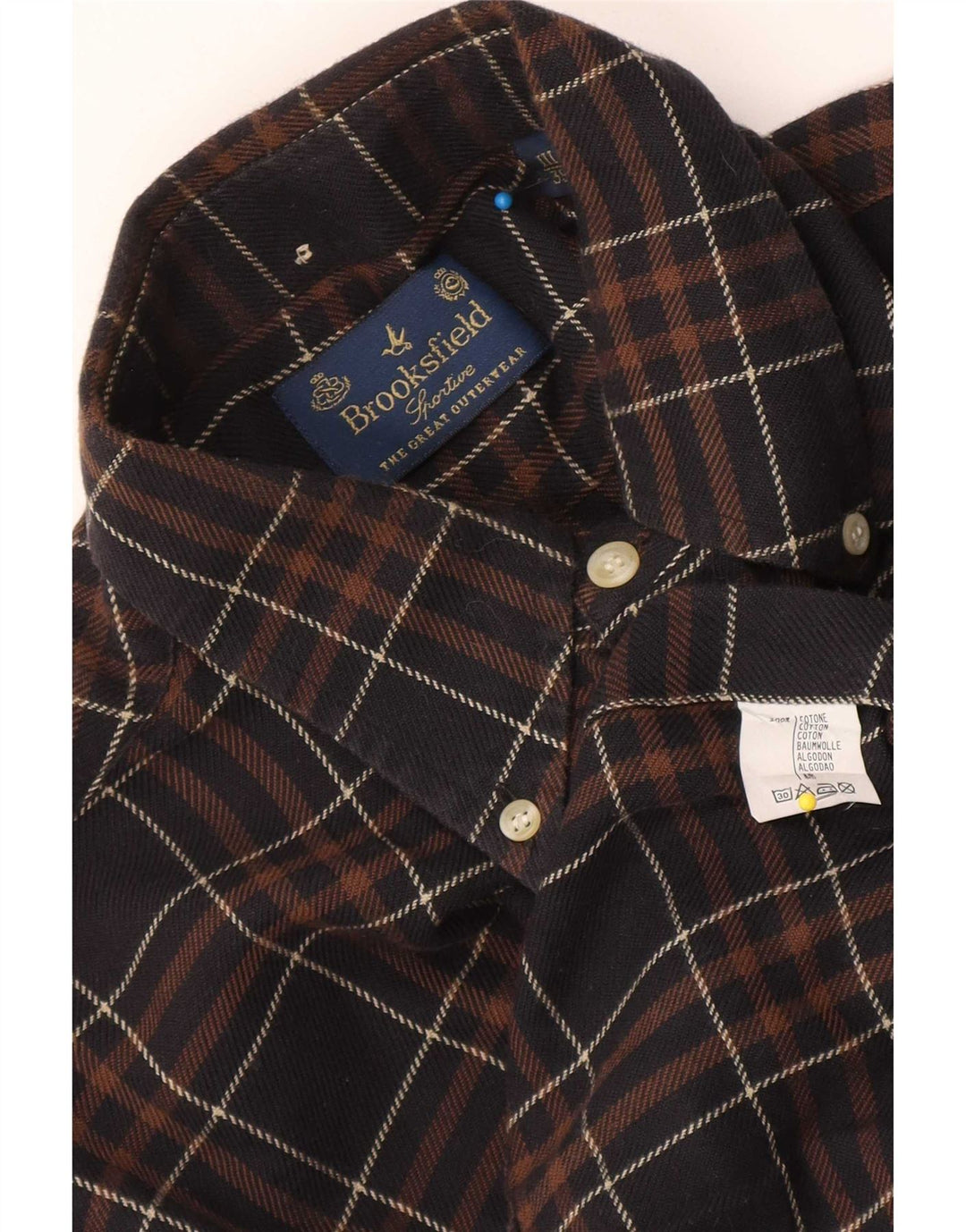 Camisa masculina de flanela Brooksfield tamanho 39 algodão xadrez marrom médio