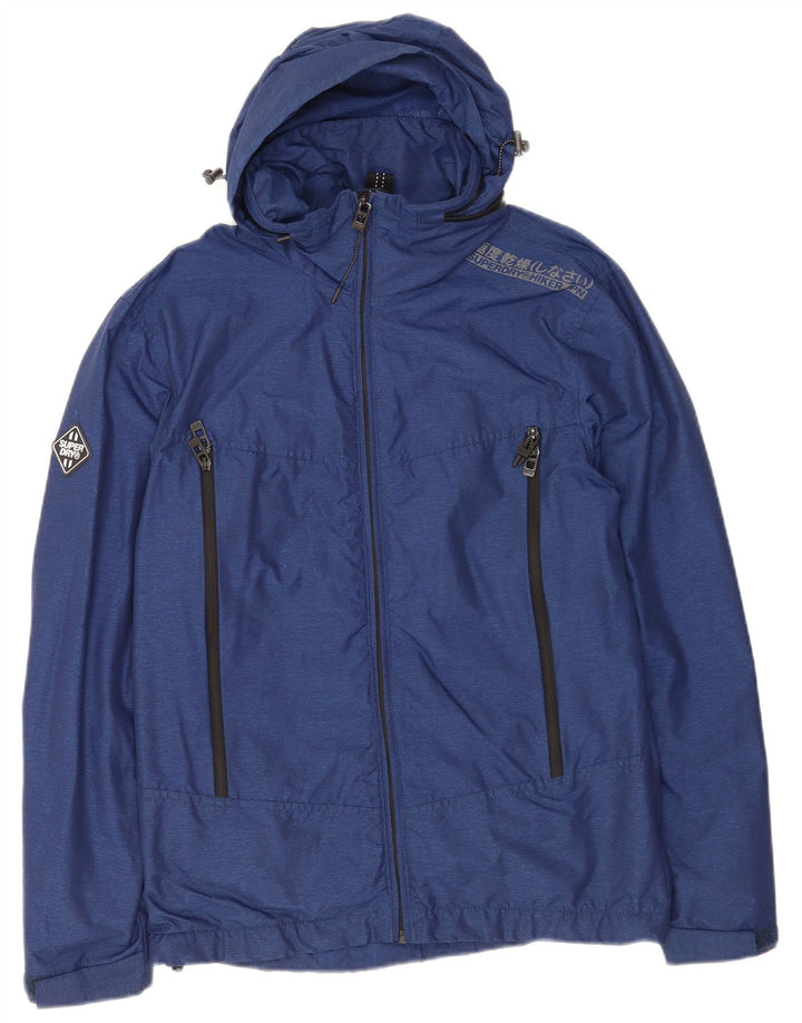 Jaqueta corta-vento masculina Superdry com capuz Reino Unido 36 poliéster azul marinho pequeno