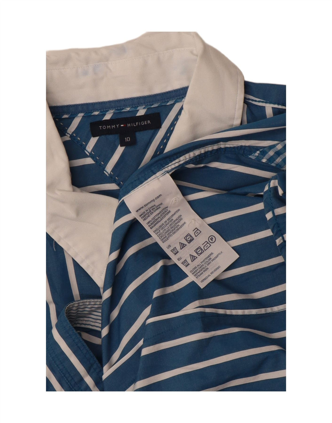 Camisa feminina TOMMY HILFIGER US 10 grande algodão listrado azul