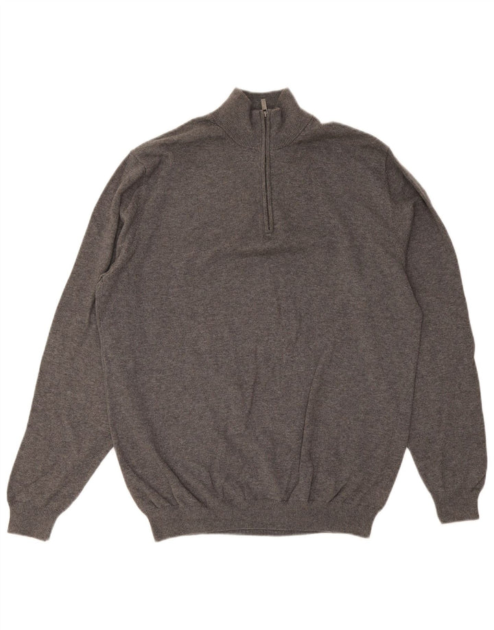 Suéter masculino Massimo Dutti com zíper e gola XL algodão cinza