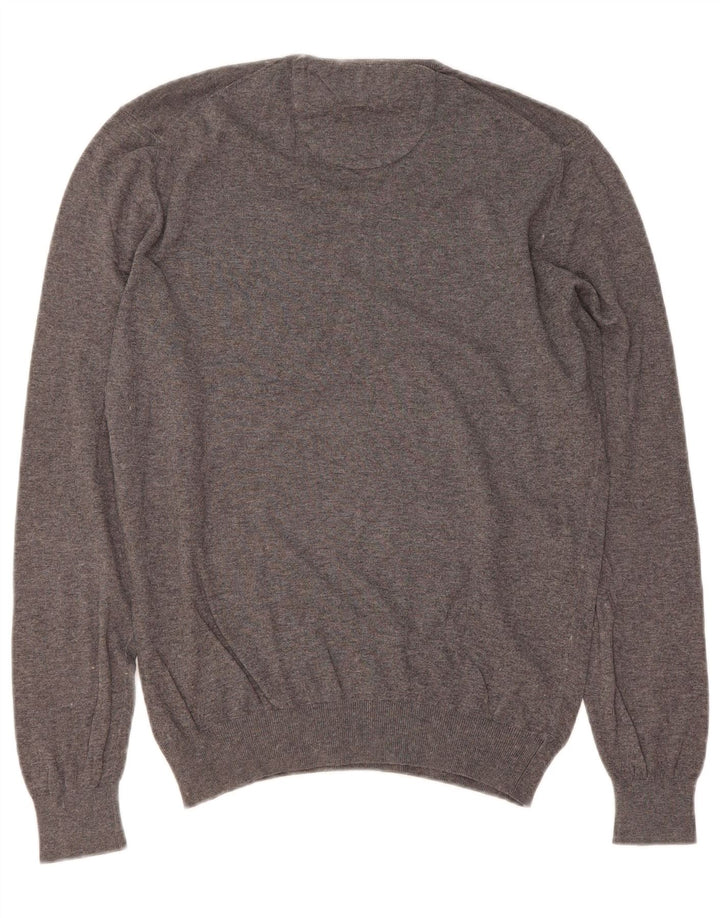 Suéter masculino MASSIMO DUTTI com decote em V de algodão cinza médio