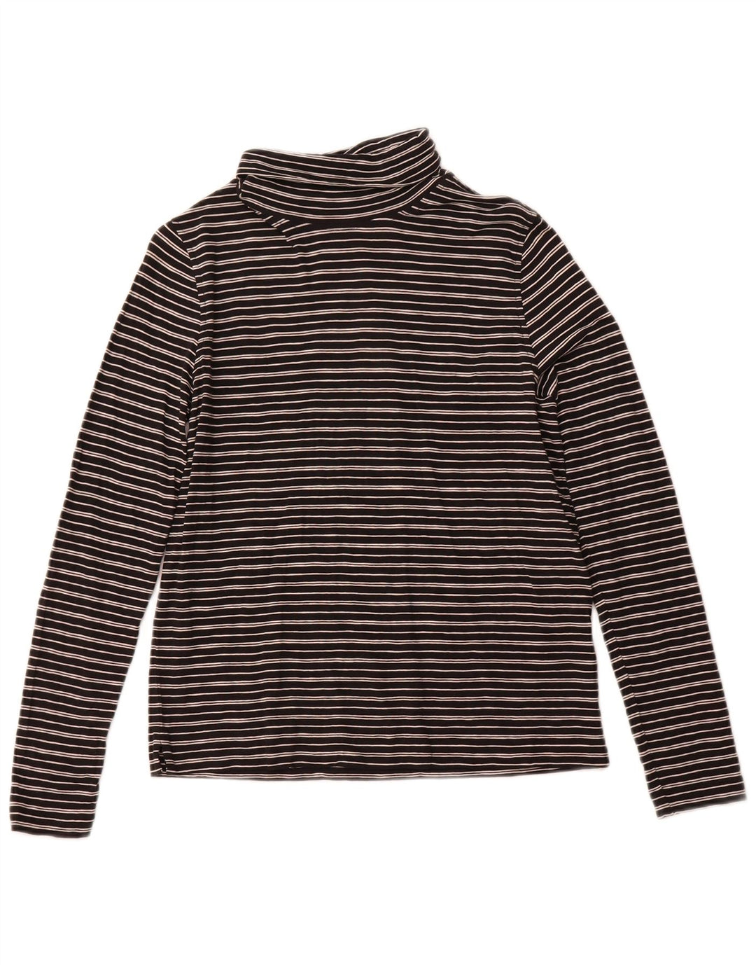 WHISTLES Top feminino com gola redonda e manga comprida Reino Unido 10 pequeno algodão listrado preto