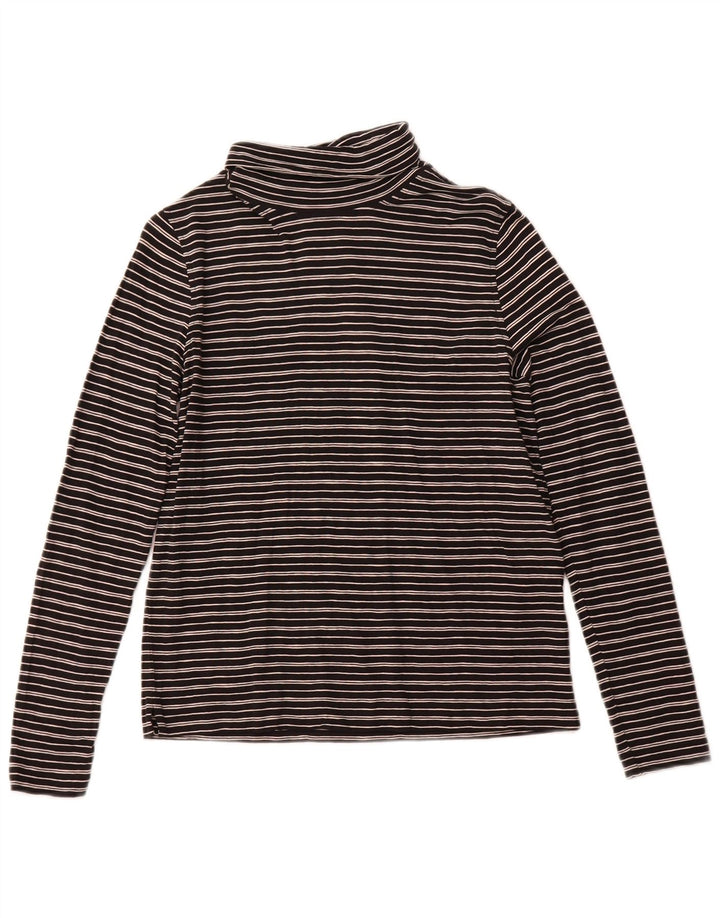 WHISTLES Top feminino com gola redonda e manga comprida Reino Unido 10 pequeno algodão listrado preto