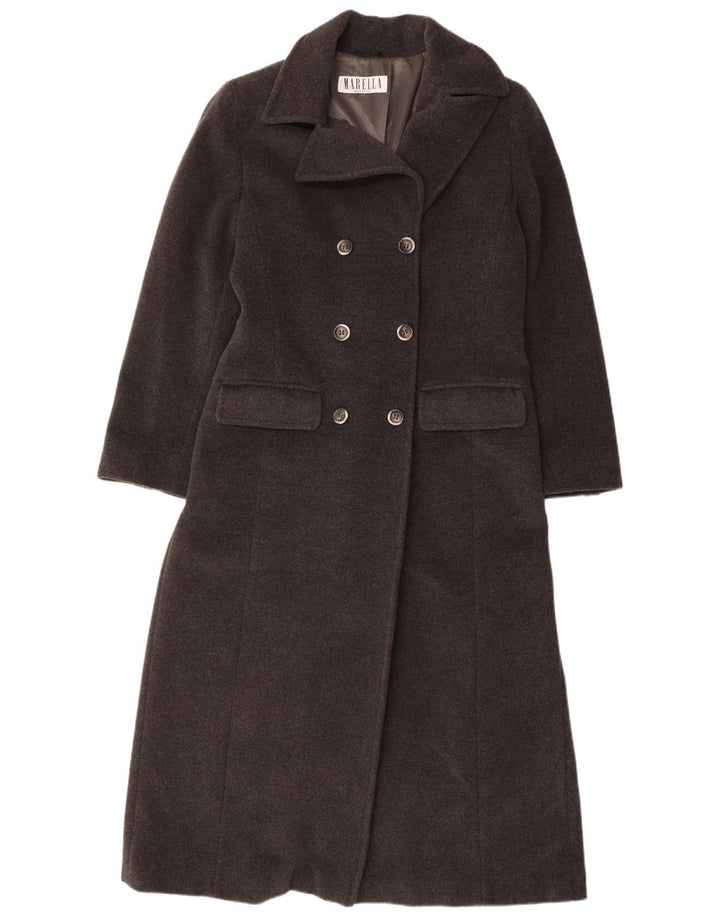 Casaco feminino duplo breasted MARELLA Reino Unido 14 grande lã virgem cinza