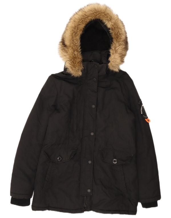Jaqueta Parka Feminina Superdry com Capuz Reino Unido 14 Grande Nylon Preto