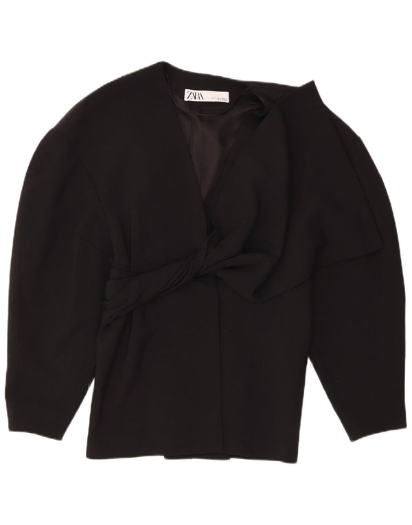 Zara Womens Blazer Jacket UK 10 Pequeno Poliéster Preto