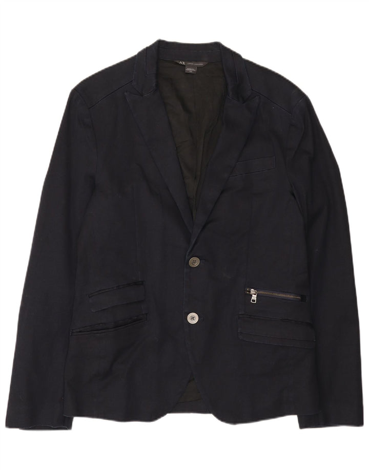 Jaqueta Blazer Masculina Armani Exchange com 2 Botões Reino Unido 38 Algodão Azul Marinho Médio
