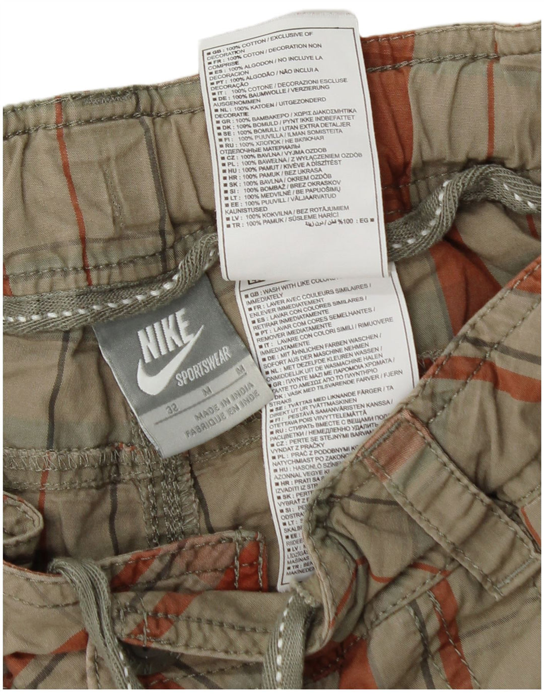 Nike Mens Shorts Médio W32 Verde Xadrez Algodão