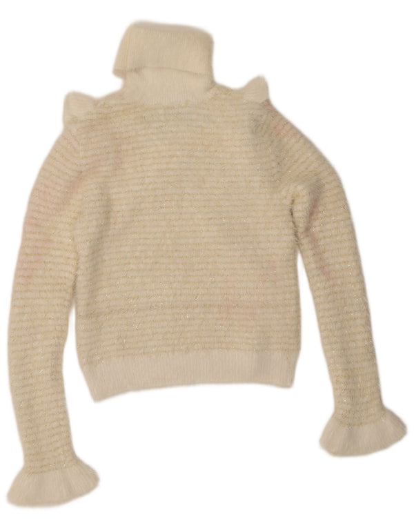 Suéter feminino Zara com babados na frente e gola redonda Reino Unido 10 pequeno listrado branco