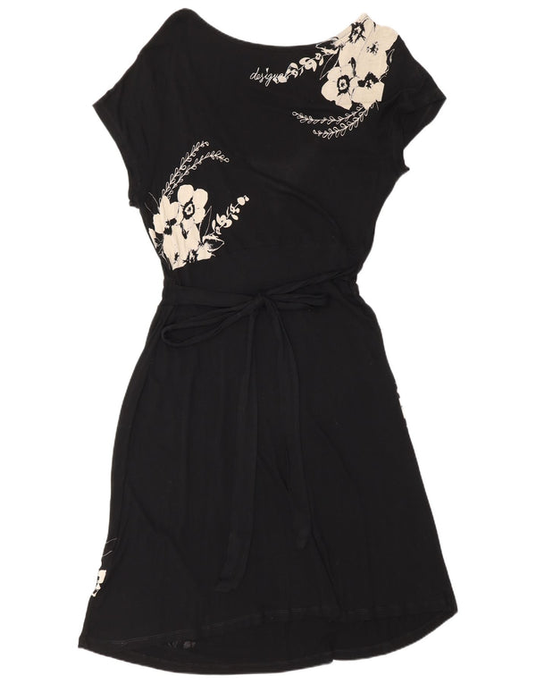 Desigual Womens Basic Dress UK 16 Large Black Floral Viscose