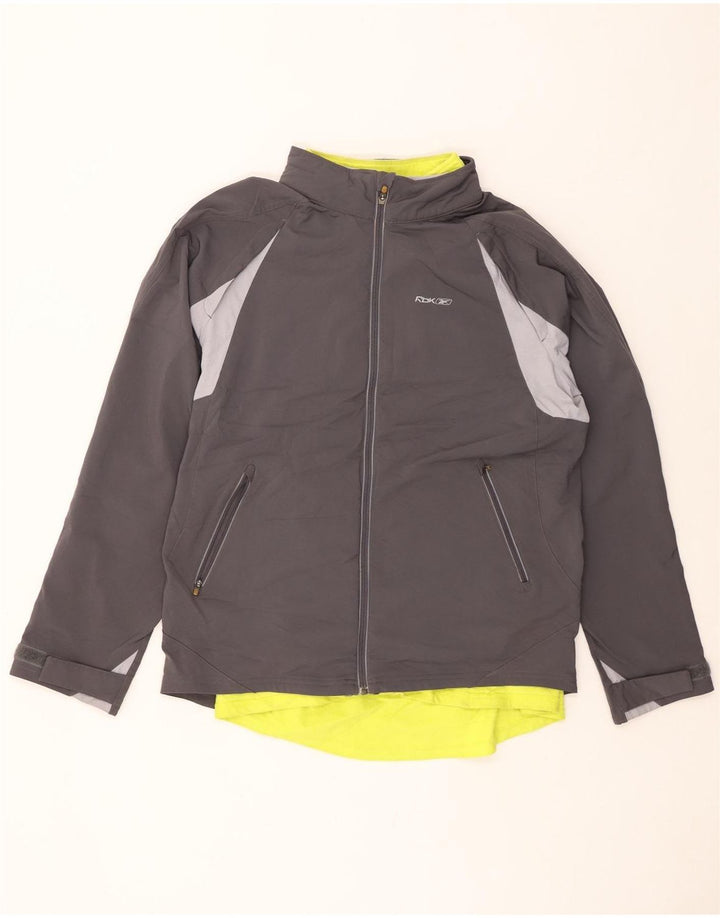 Jaqueta corta-vento masculina REEBOK Reino Unido 40 grande poliéster colorblock cinza