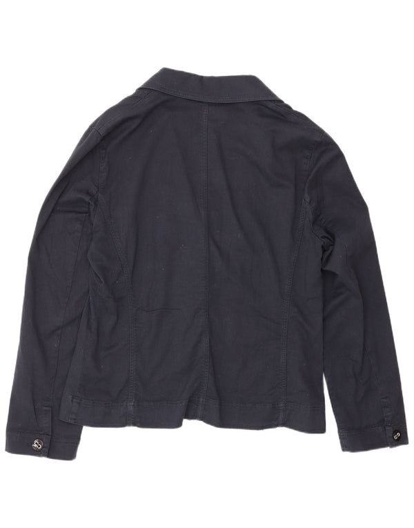Jaqueta blazer feminina Perte by Krizia com 2 botões Reino Unido 14 grande algodão azul marinho