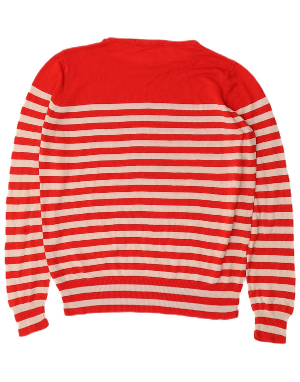 Suéter feminino Marks & Spencer com gola redonda UK 14 listrado vermelho médio