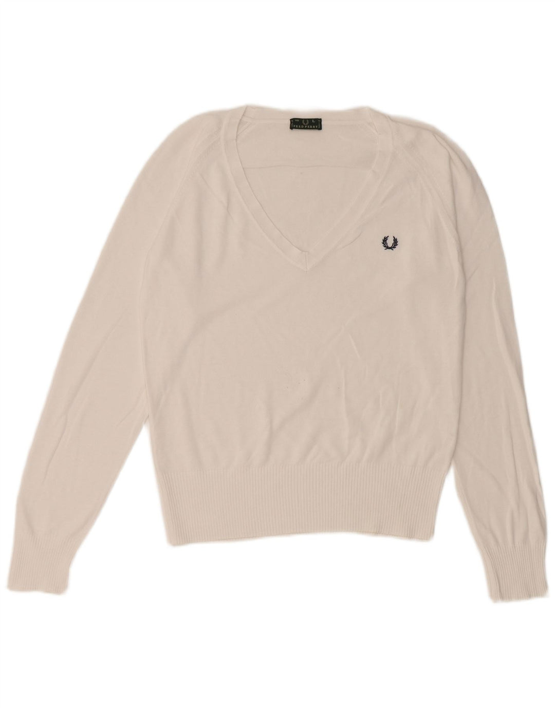 Suéter feminino Fred Perry com decote em V Reino Unido 14 grande branco