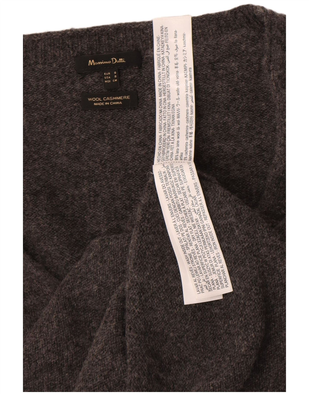 Suéter feminino Massimo Dutti com decote em V Reino Unido 10 lã cinza pequena