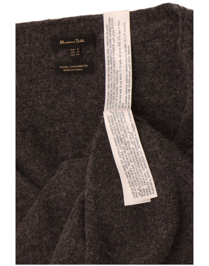 Suéter feminino Massimo Dutti com decote em V Reino Unido 10 lã cinza pequena