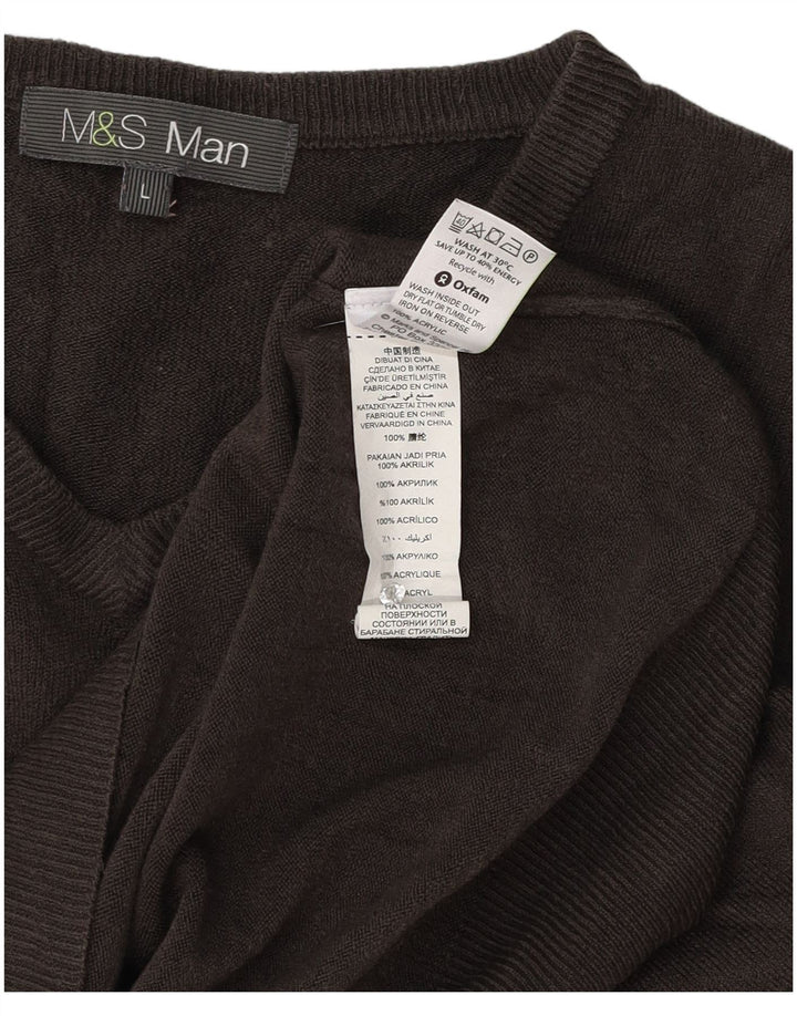 Suéter masculino Marks & Spencer com decote em V grande acrílico cinza