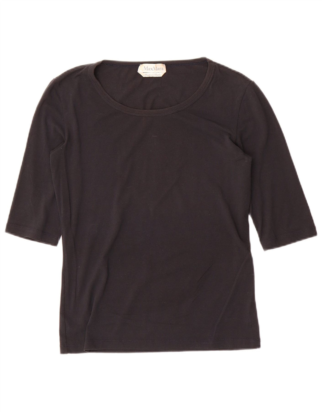 Top feminino Max Mara manga 3/4 UK 8 pequeno preto