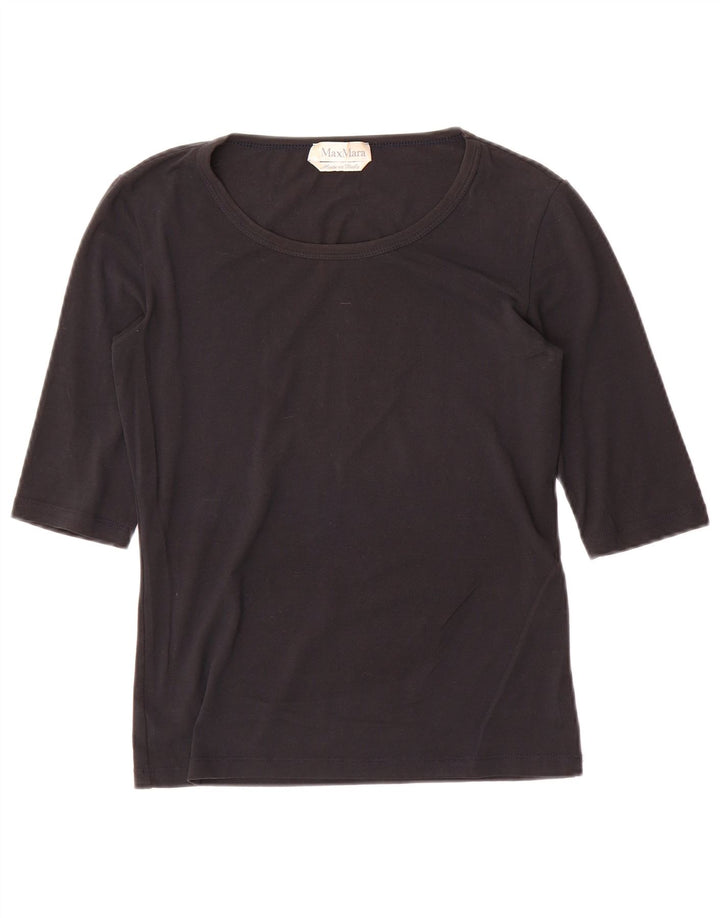 Top feminino Max Mara manga 3/4 UK 8 pequeno preto