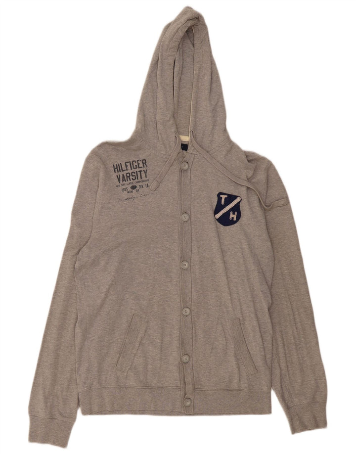 Suéter cardigã feminino com capuz vintage TOMMY HILFIGER Reino Unido 18 XL cinza