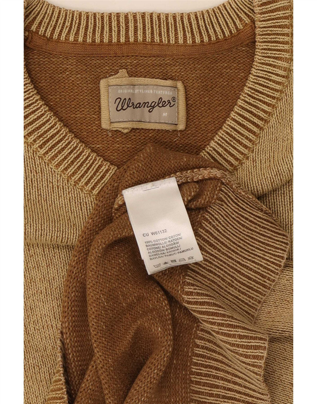 Wrangler Suéter masculino com decote em V de algodão marrom médio