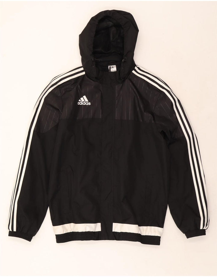 ADIDAS Mens Hooded Tracksuit Top Jacket Médio Preto Colourblock Poliéster