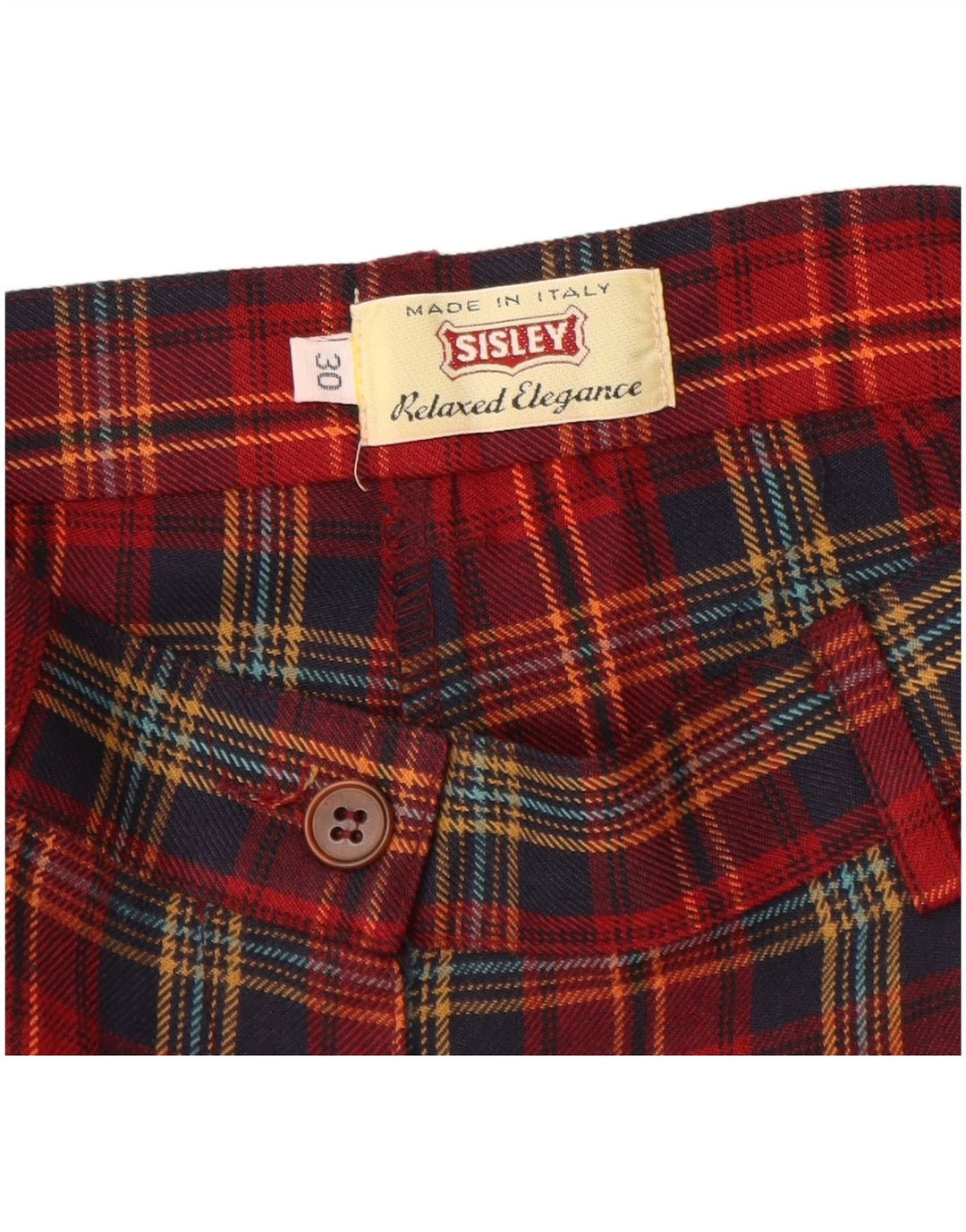 Sisley Shorts Chino Feminino Cintura Alta W30 Poliéster Xadrez Médio Vermelho