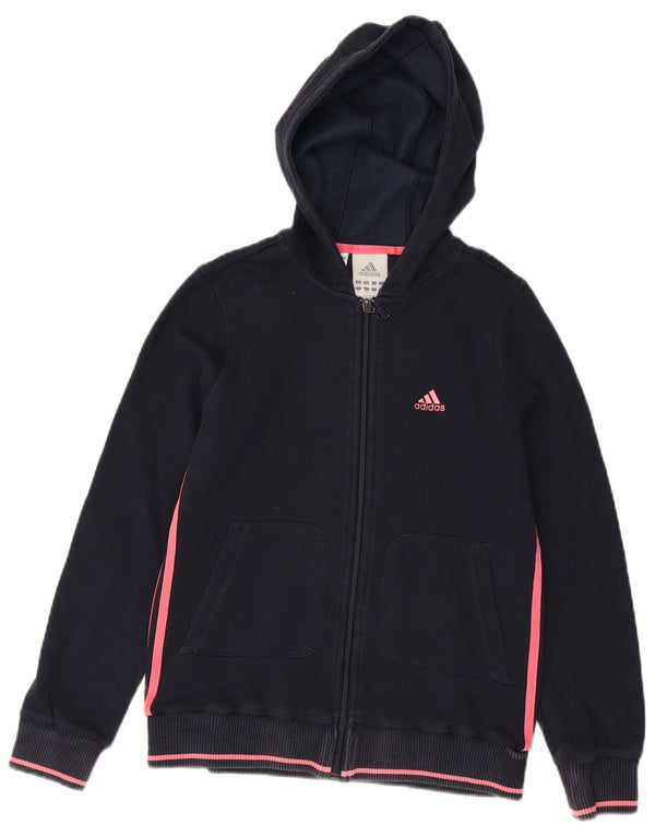 Suéter Adidas feminino com capuz e zíper 13-14 anos azul marinho algodão