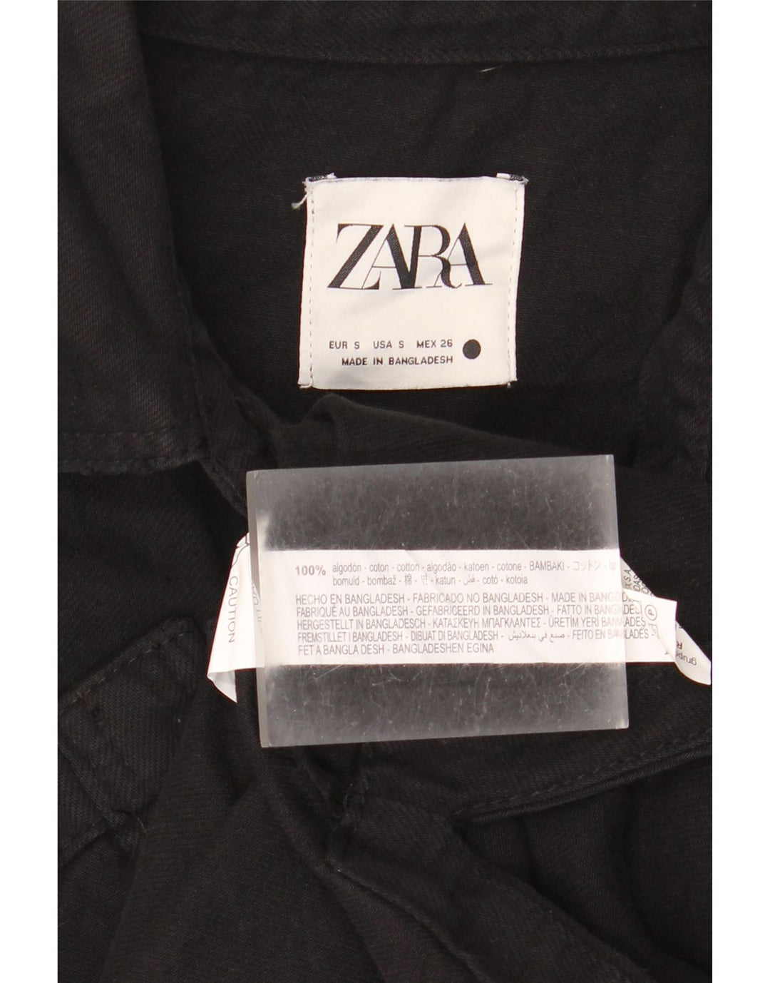 Camisa jeans oversized feminina Zara Reino Unido 10 pequeno algodão preto