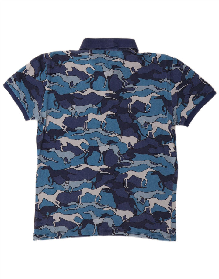 Camisa polo masculina TRUSSARDI azul médio com estampa animal