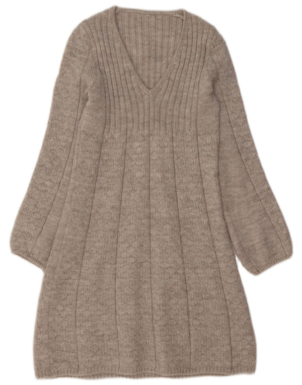 VINTAGE Womens Jumper Dress UK 10 Small Beige Acrylic