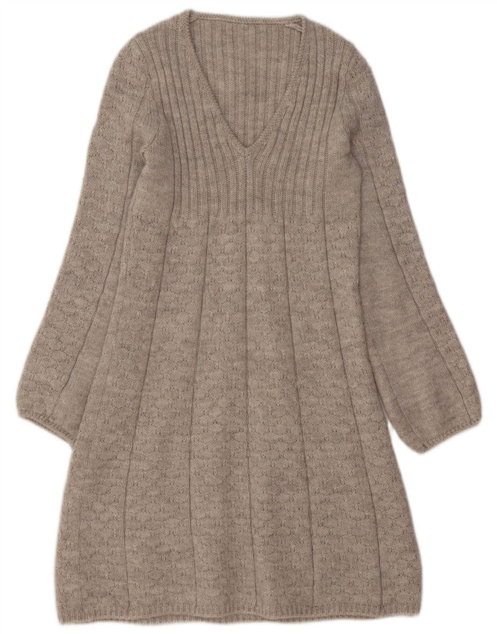 Vestido jumper feminino VINTAGE Reino Unido 10 pequeno acrílico bege