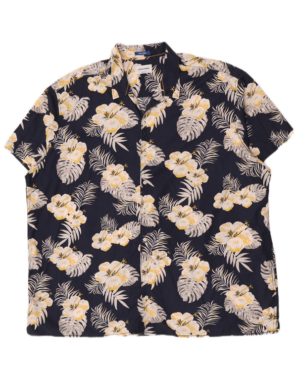 Camisa masculina de manga curta Jack & Jones 3XL algodão floral azul marinho