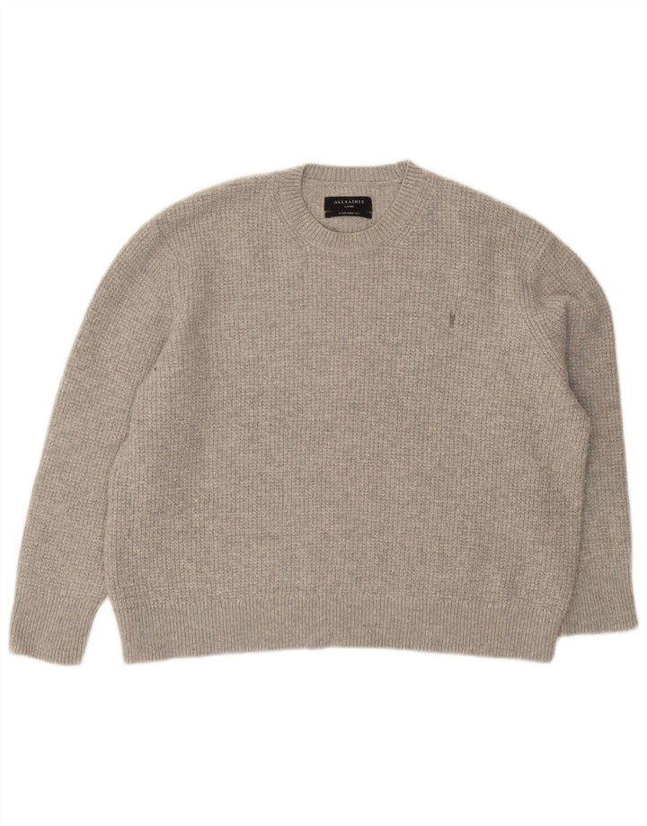 Suéter feminino All Saints com gola redonda grande, Reino Unido 16, lã cinza grande