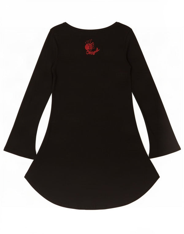 Vestido feminino Desigual estampado manga comprida linha A Reino Unido 14 grande preto floral