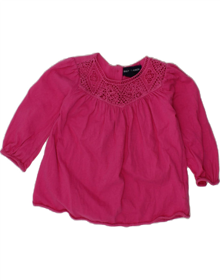 RALPH LAUREN Baby Girls Top Long Sleeve 12-18 Months Pink Cotton Vintage Ralph Lauren and Second-Hand Ralph Lauren from Messina Hembry 