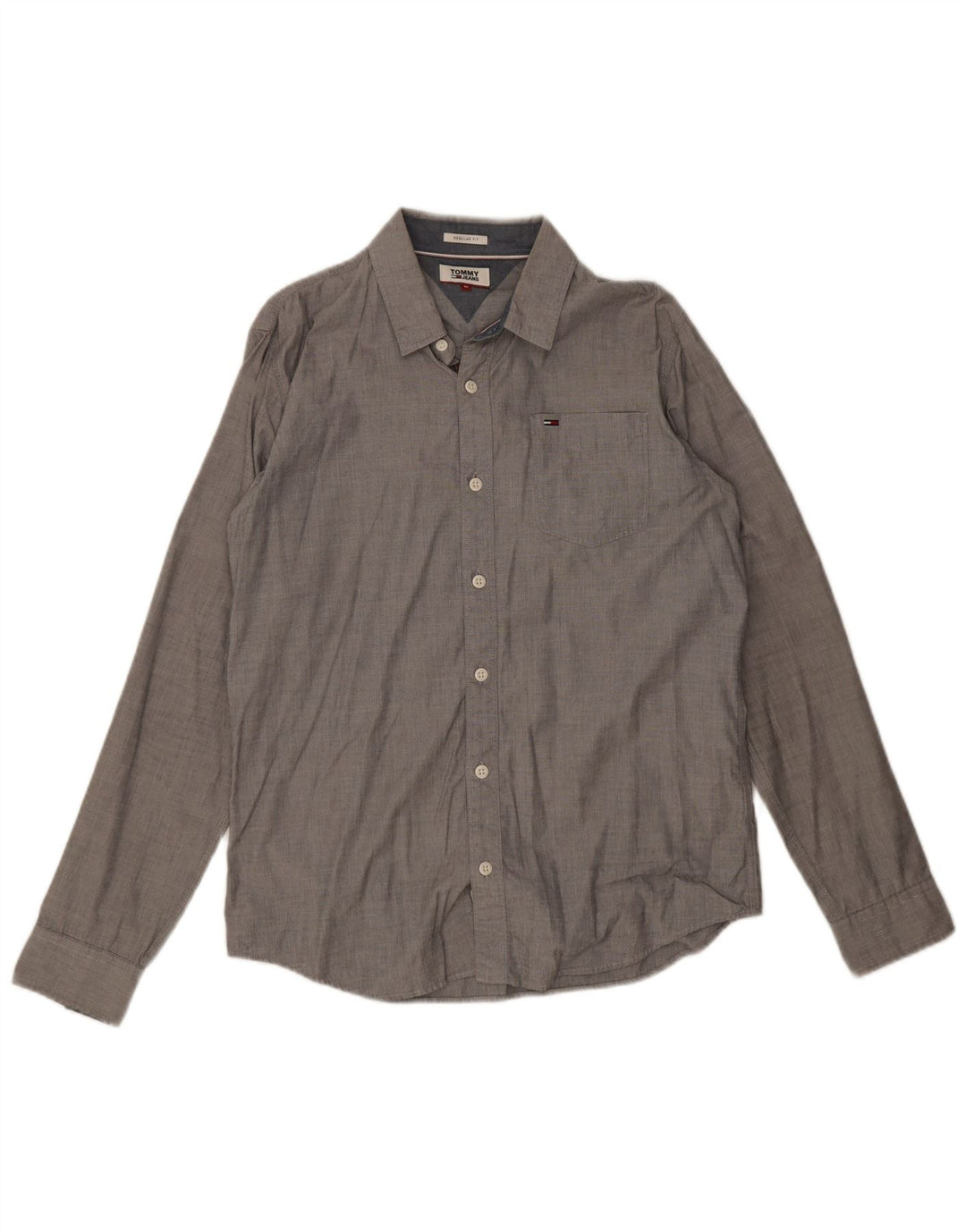 Tommy Hilfiger Mens Regular Fit Camisa Médio Algodão Cinza