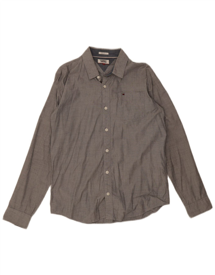 Tommy Hilfiger Mens Regular Fit Camisa Médio Algodão Cinza