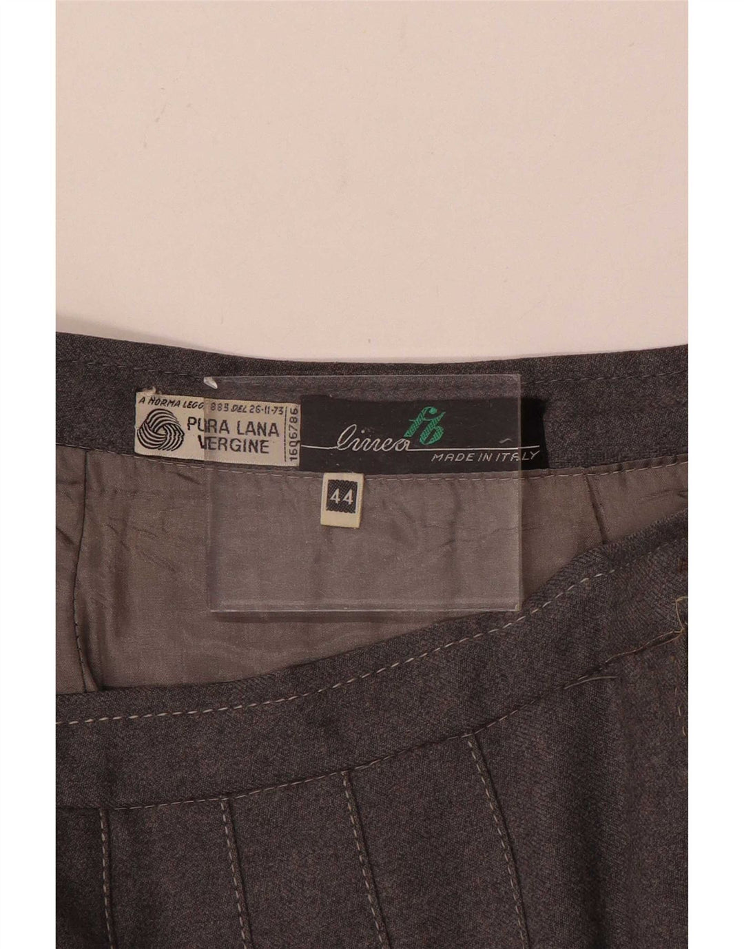 Saia plissada feminina vintage IT 44 médio W28 lã cinza
