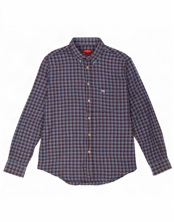 Camisa masculina de flanela Carrera Regular Fit XL azul xadrez algodão
