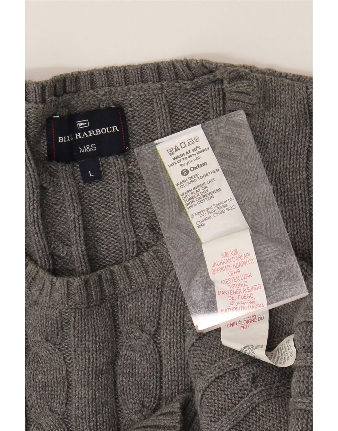 Suéter masculino Marks & Spencer Blue Harbor com gola redonda grande cinza